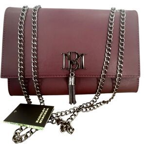 BADGLEY MISCHKA Metal Fringe Vegan Leather Wine Crossbody Shoulder Bag